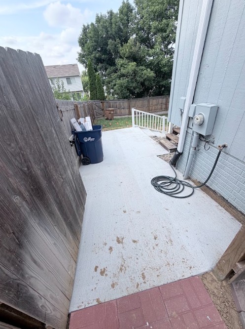 Completed concrete steps and landing