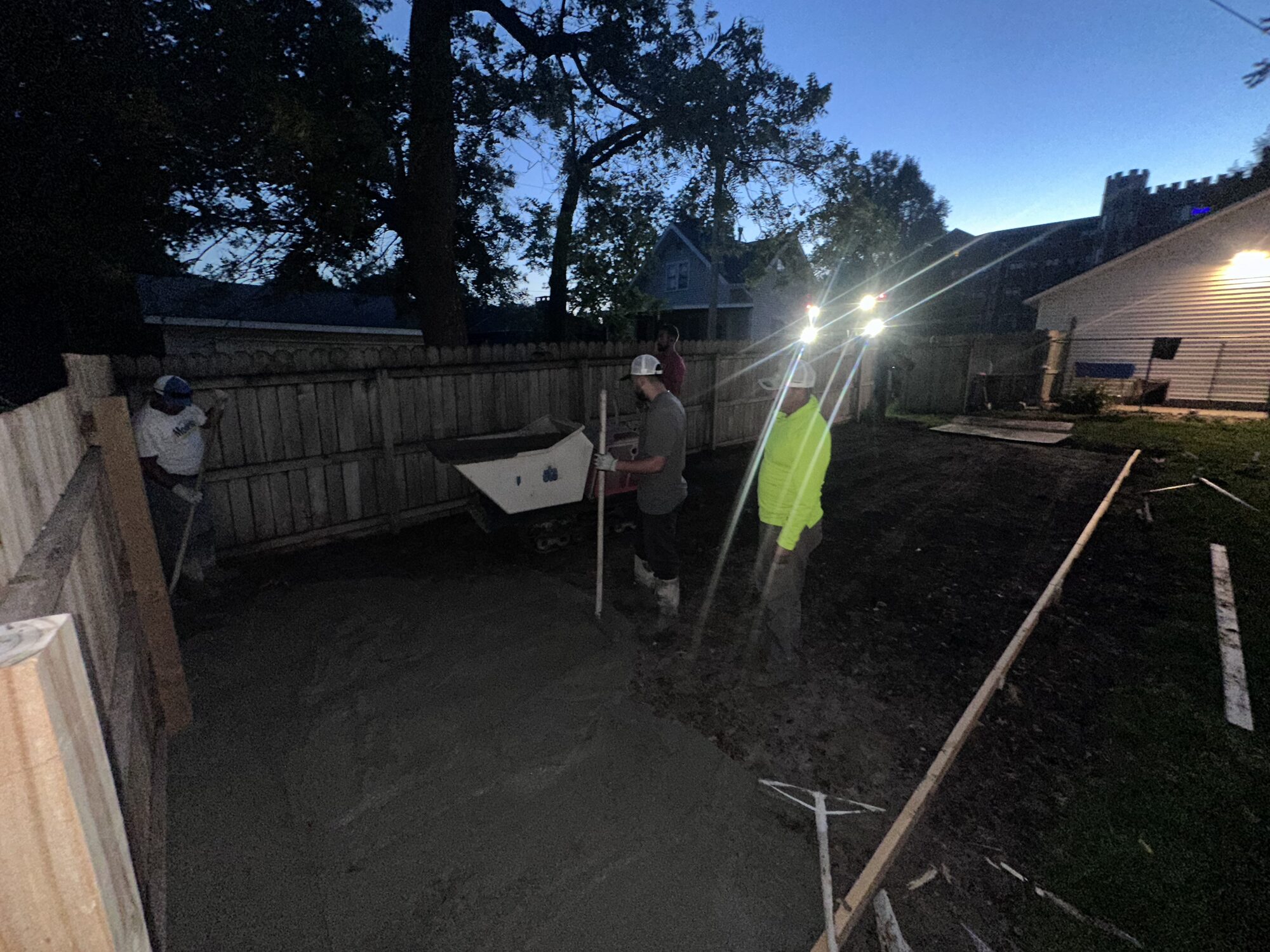 Backyard concrete placement